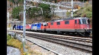 Dreifachtraktion Re 420  Züge auf der GotthardbahnWinter 2017Axenunnel Flüelen [upl. by Sev]