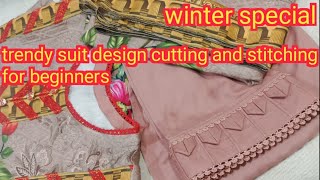 Trendy suit design cutting amp stitching for beginner  winter dress design  sewing tips for beginner [upl. by Nitsrik]