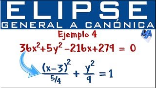 Elipse  Pasar de la ecuación general a la canónica  ordinaria  Ejemplo 4 [upl. by Jilleen]