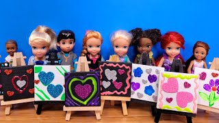 Art class  Elsa amp Anna toddlers  painting  Barbie is the teacher  school [upl. by Orose]