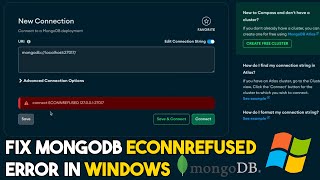 how to fix MongoNetworkError connect ECONNREFUSED 127001 27017 SOLVED in Mongodb compass windows [upl. by Yrol497]