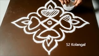 Deepam kolam with 7 to 1 Straight dots  deepam rangoli for karthigai  deepa muggulu [upl. by Boylan]