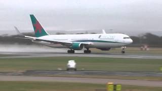 First choiceThomsonfly boeing 767 GOOAN takeoff at manchester airport MANEGCC SPEAKERS UP [upl. by Atinele]