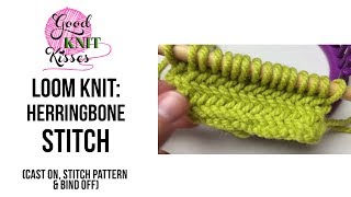 Stitches  Loom Knit Herringbone Stitch Cast on stitch and Bind off [upl. by Yeldah782]