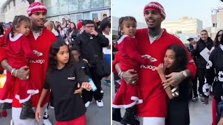 Chris Brown And His Family Leaving The Lakers VS Celtics Christmas game in Los Angeles [upl. by Anaitak]