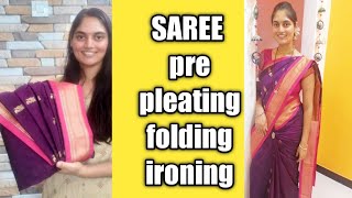 Saree pre pleating and folding ironing tutorial tricks hacks easy saree draping idea MARATHI [upl. by Yevad785]