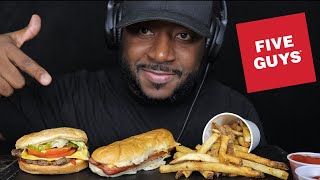 ASMR MUKBANG  FIVE GUYS CHEESEBURGER CHEESE DOG amp CAJUN FRIES EATING SOUNDS TCASMR [upl. by Lucila]