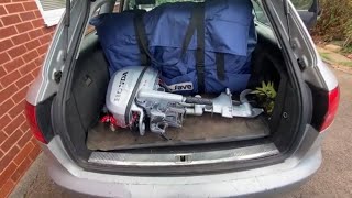 Packing Honwave T32 airfloor and Honda BF6 in rear of Audi A6 Estate [upl. by Natek839]