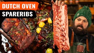 Low amp Slow spareribs uit de Dutch Oven Makkelijker wordt het niet [upl. by Ymeraj797]