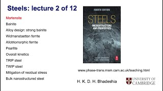 Steels martensitic transformation part 2 Lecture 2 of 12 [upl. by Oidivo]