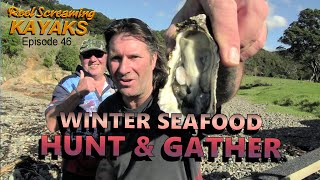 Winter hunt and gather seafood kayak fishing New Zealand  RSK Ep 46 [upl. by Crescint]