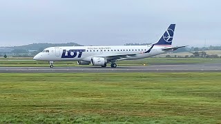 LOT Airlines Embraer E190STD  Taxiing And Takeoff at Glasgow Airport [upl. by Aklim237]