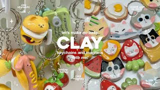 how i make clay keychains and magnets 🌭🍔🍓 using air dry clay  no bake [upl. by Euqirne742]