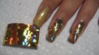 Holographic Gold Nail Foil Application  DIY Nail Art Tutorial [upl. by Leiad]