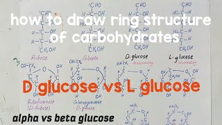 pyranose and furanose structure  how to draw ring structure of glucose  D glucose and L glucose [upl. by Yslek]