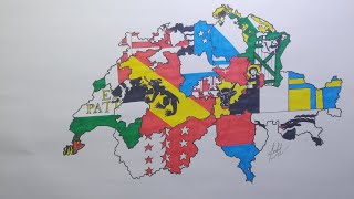 Drawing Swiss cantons flag map  Switzerland flag map [upl. by Urias775]