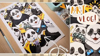 Jujutsu Kaisen  Panda 🐼 Painting HIMI Jelly Gouache  Cozy Chill Vibe Art Vlog [upl. by Buckler]