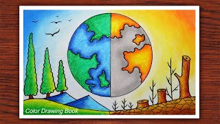 How to draw world environment day poster Save nature drawing easy [upl. by Vassell]