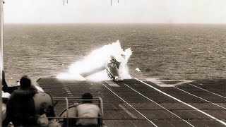 F9F Panther Slams into Aircraft Carrier Deck [upl. by Aihseuqram]