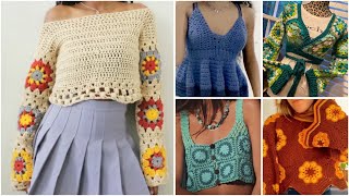 Granny crochet flower 🌼 pattern fancy topcrochet multicoloured top designs [upl. by Nivlag]