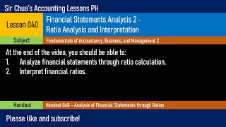 FABM2 Lesson 040  Financial Statements Analysis Ratio Analysis and Interpretation [upl. by Andonis]