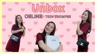 แกะกล่อง Unbox  CELINE TEEN TRIOMPHE BAG IN SHINY CALFSKIN BLACK [upl. by Haimehen]