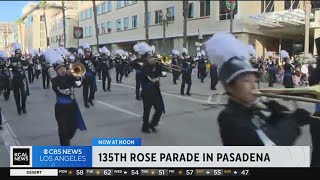 Protesters briefly stop the 135th Rose Parade Monday morning [upl. by Siravart]