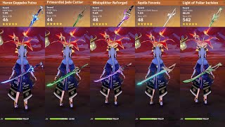 Ayaka Weapon Comparison 5Star Updated MistsplitterFoliarAquilaJadeCutterHaran [upl. by Ennove]