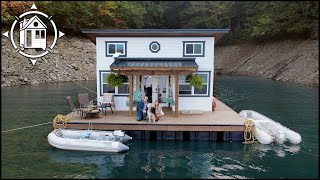 Homemade floating cabin built to live full time on the water [upl. by Josephson425]