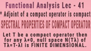 Lec  41 Adjoint Of A Compact Operator Is Compact  Spectral Properties Of Compact Operator In Hindi [upl. by Naitsabas]