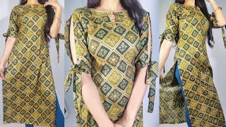 Simple and Elegant kurti with designer sleeves cutting and stitchingBoat neck cutting easy tutorial [upl. by Asi]