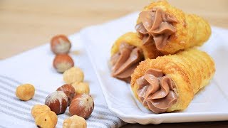 Coni di SFOGLIA con crema FERRERO ROCHER  PUFF PASTRY cones filled with FERRERO ROCHER CREAM [upl. by Lorien]