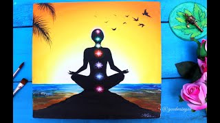 A Meditating Yoga Chakra Painting for Beginners  Step by Step Tutorial using Acrylic Colours [upl. by Relyk]