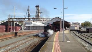 1055am Steam Train Hauled by K 190 and Y 112 Departing Ballarat [upl. by Nonnahc112]