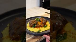 Osso Bucco with Saffron Risotto and Fried Basil Leaves shorts cooking [upl. by Vadnee]