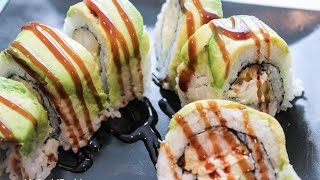 How To Make a Palm Beach Shrimp Tempura Sushi Roll with Avocado on Top [upl. by Roselle]