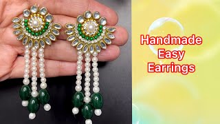 Green Stone handmade earrings DIY easy tutorials  handmade earringsJewellery at home [upl. by Ixel612]