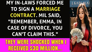 My InLaws Forced Me to Sign a Marriage ContractTheir Shock Turned to Awe When I Landed 30 Million [upl. by Blankenship376]