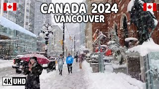 🇨🇦 【4K】❄️❄️❄️ EXTREME SNOWSTORM in Canada Downtown Vancouver BC Canada 2024 [upl. by Tsui679]