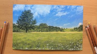 Green Meadow Pastel Landscape on UART sanded paper [upl. by Gerianna]