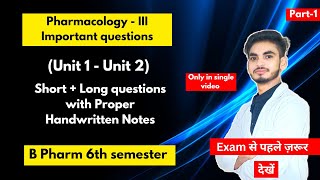 Pharmacology 6th semester important questions। B Pharm। Short and long Questions। Part1। Shahruddin [upl. by Atnomed]