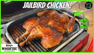 NINJA WOODFIRE GRILL SMOKED SPATCHCOCKED CHICKEN Jailbird Chicken [upl. by Drescher]