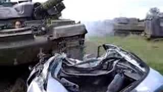 Tank crushes car 17  tank coming off view 2 [upl. by Thor353]