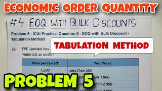 4 Economic Order Quantity EOQ  Tabulation Method  Problem 5  Material Cost  By Saheb Academy [upl. by Gneh652]