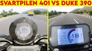 SVARTPILEN 401 VS DUKE 390  0 TO 100  TOPSPEED BATTLE [upl. by Adnalahs]