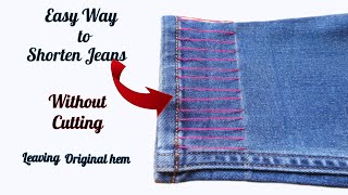 DIY Fast amp Easy Way to Shorten Jeans Length without Cutting  How to Shorten Jeans by Hand Tutorial [upl. by Sexton836]