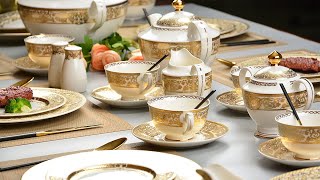 High Quality luxury embossed gold dinnerware porcelain dinner sets Wholesale  Karosa Chinaware [upl. by Bartley800]