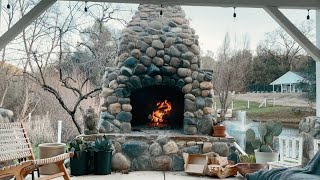 Giant Outdoor Stone Fireplace Build  DIY [upl. by Lebasy]