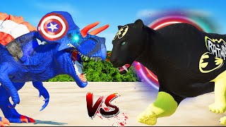 Jurassic World Evolution🌍Batman Smilodon vs Captain Ultimasaurus Dinosaurs Fight [upl. by Sewell]