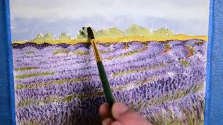 Impressionism Watercolor Painting Lavender Field timelapse demo [upl. by Tniassuot764]